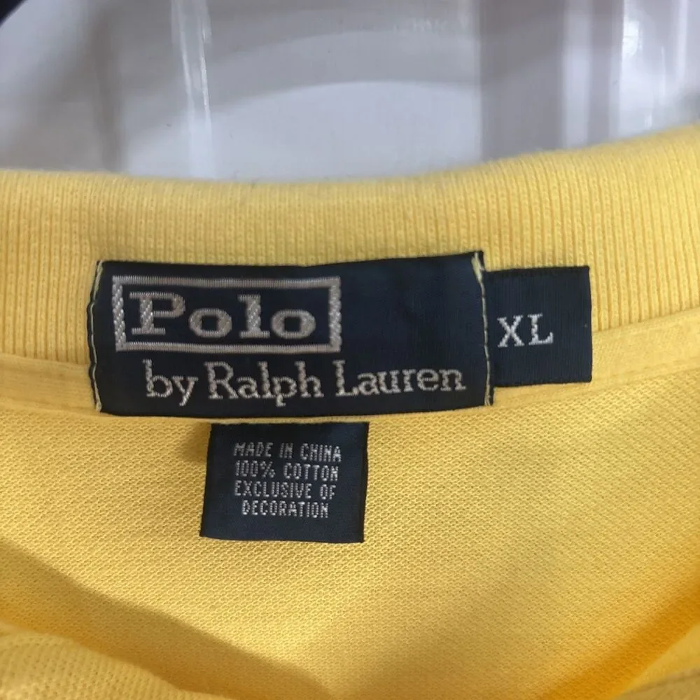 Vintage Polo Ralph Lauren Mens Yellow Long Sleeve Polo Shirt XL